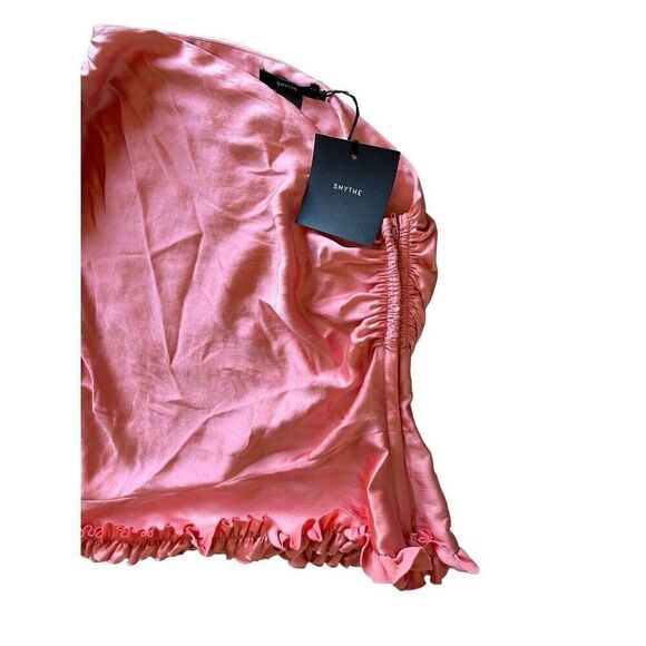 NWT SYMTHE RUFFLE TRIM ONE SHOULDER ROSE PINK SMOCKED BLOUSE TOP SIZE 8 M - Picture 5 of 13